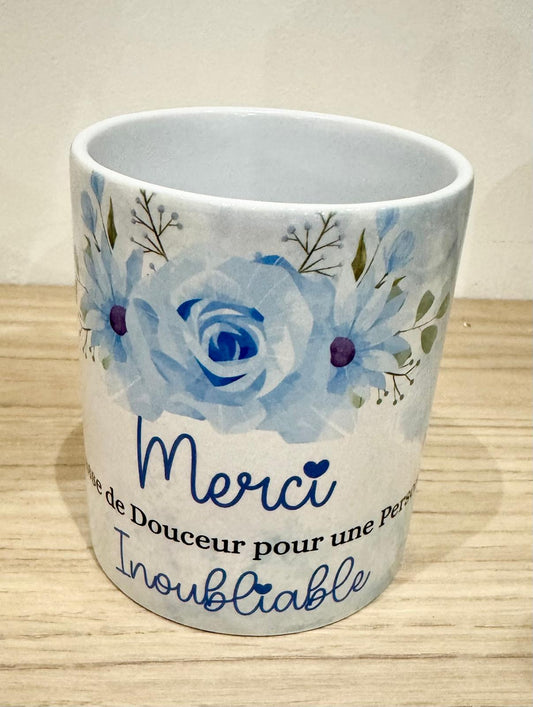 Mug Cadeau Personnalisé – “Merci” avec Motifs Floraux ou Enfantins 🌸🌈