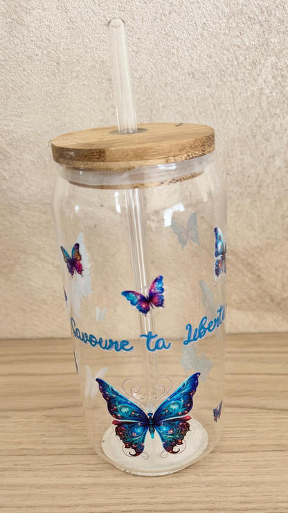 🥤 Gobelet en Verre avec Couvercle Bambou & Paille