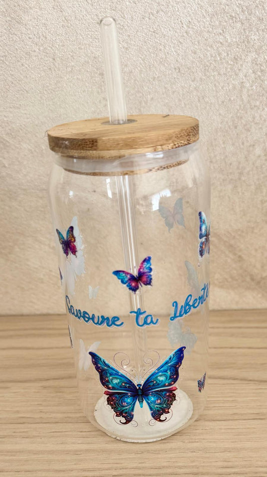 🥤 Gobelet en Verre avec Couvercle Bambou & Paille
