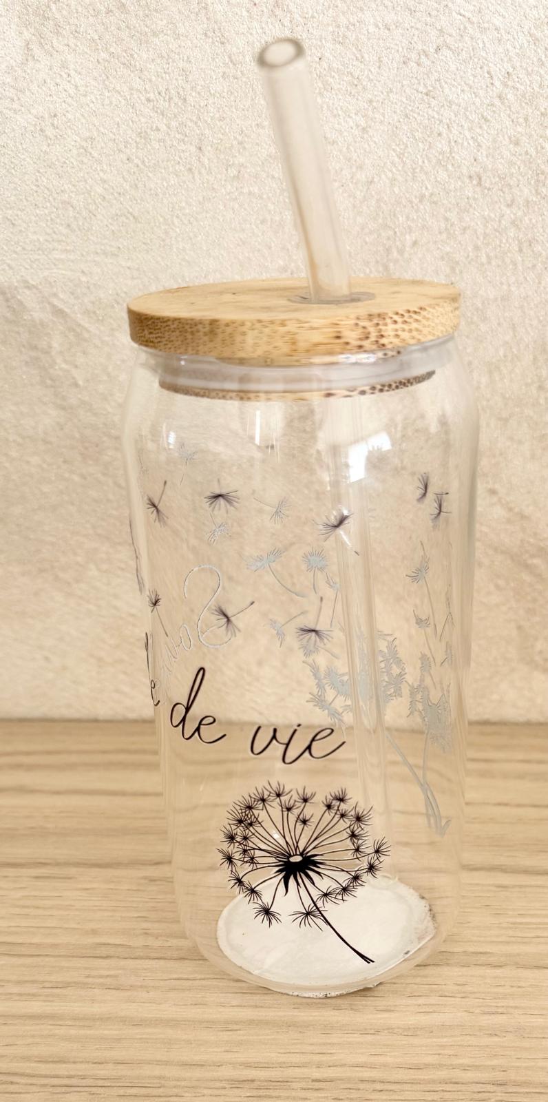 🥤 Gobelet en Verre avec Couvercle Bambou & Paille