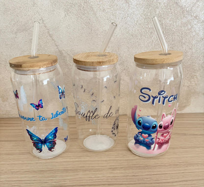 🥤 Gobelet en Verre avec Couvercle Bambou & Paille