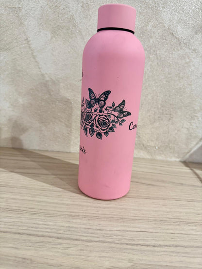 🌸 Gourde Rose Motifs Floraux & Papillons – Inspiration & Hydratation 🌸
