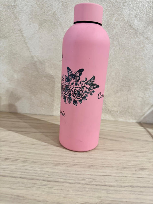 🌸 Gourde Rose Motifs Floraux & Papillons – Inspiration & Hydratation 🌸
