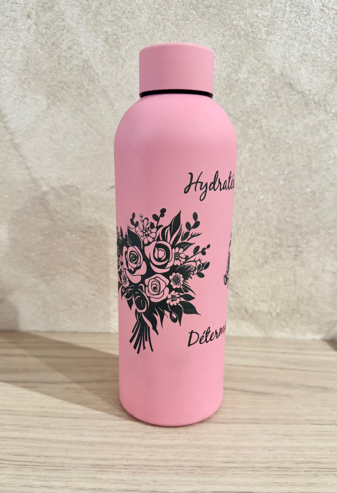🌸 Gourde Rose Motifs Floraux & Papillons – Inspiration & Hydratation 🌸