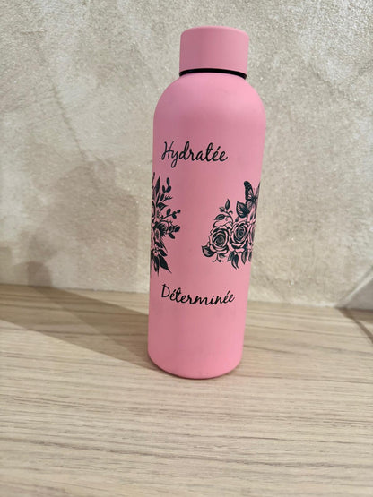 🌸 Gourde Rose Motifs Floraux & Papillons – Inspiration & Hydratation 🌸