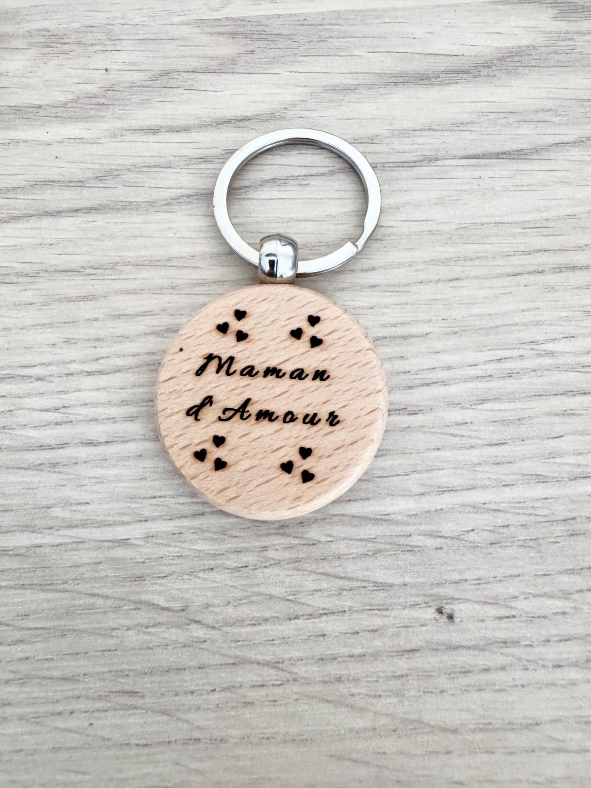 Porte-clés rond en bois – “d’Amour”