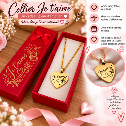 Collier cœur Je t’aime – Acier inoxydable avec boîte cadeau