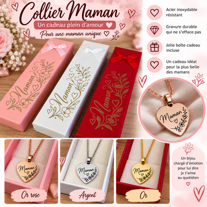 Collier cœur Maman – Acier inoxydable avec boîte cadeau