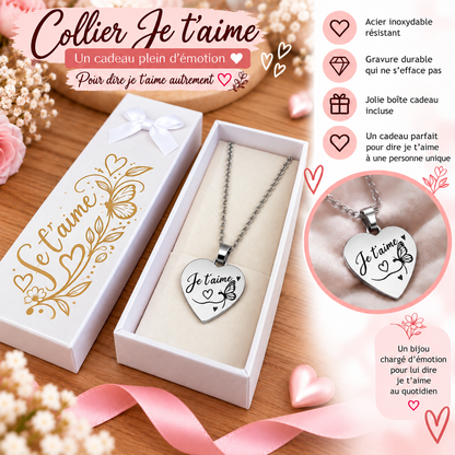 Collier cœur Je t’aime – Acier inoxydable avec boîte cadeau