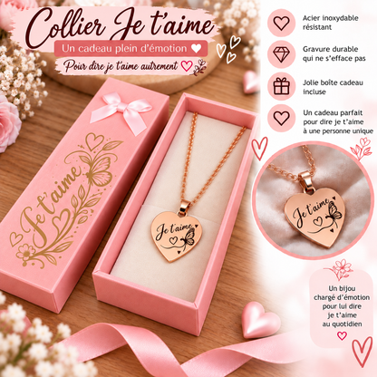 Collier cœur Je t’aime – Acier inoxydable avec boîte cadeau