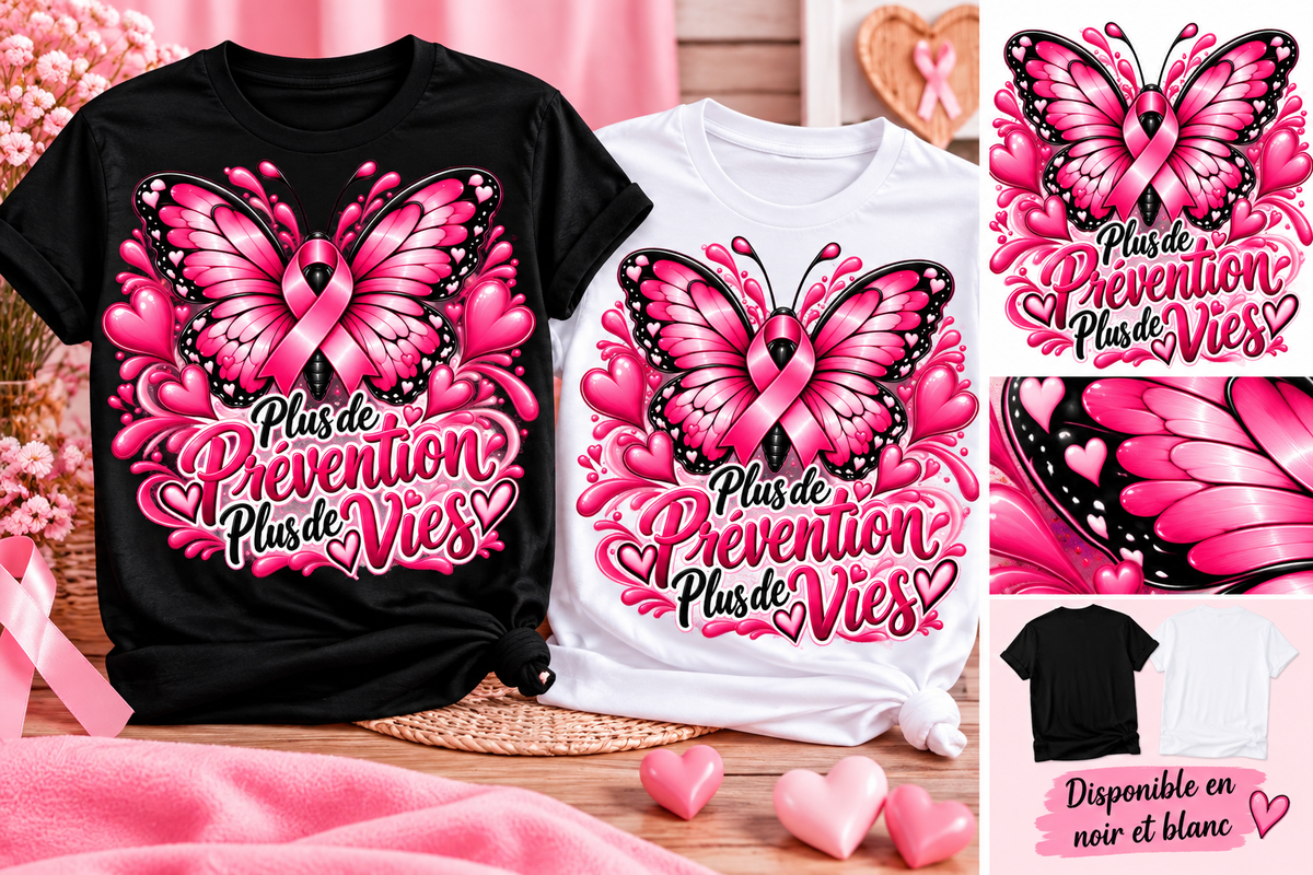 T-shirt Octobre Rose – Plus de prévention, plus de vies
