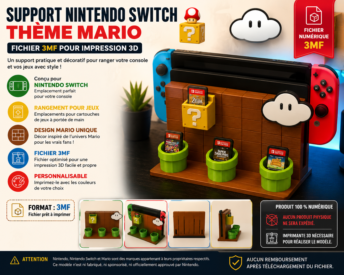 Support Nintendo Switch thème Mario – Fichier 3MF pour impression 3D