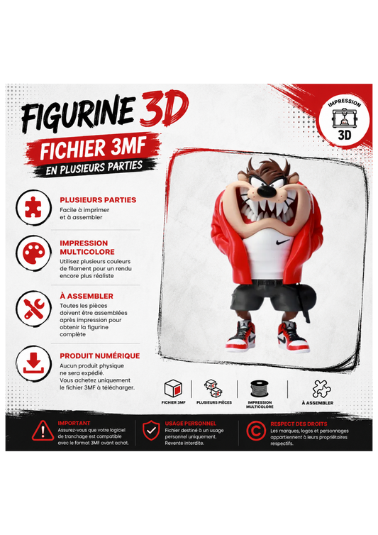 Figurine 3D Taz Streetwear – Fichier 3MF à imprimer
