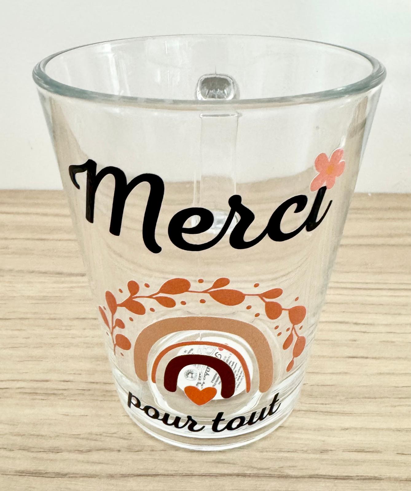 ☕ Mug en Verre "Merci "💐