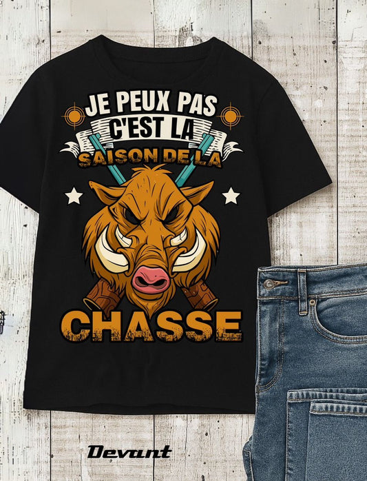 T-shirt Chasse Personnalisé – « Je peux pas c’est la saison de la chasse »