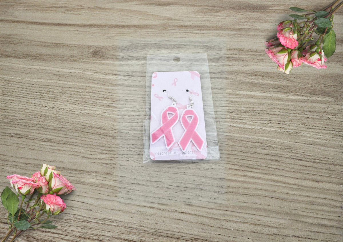 Boucles d'oreilles Ruban Rose contour blanc