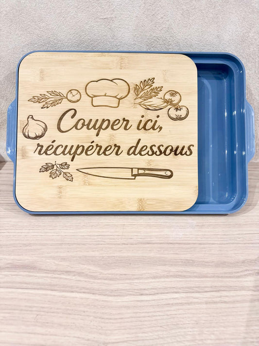 🧑‍🍳 Planche à découper en bambou avec récupérateur – 27 × 24 cm