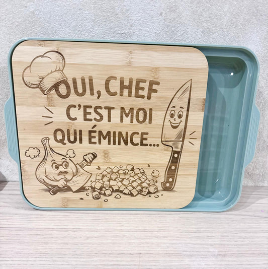 🧑‍🍳 Planche à découper en bambou avec récupérateur – 27 × 24 cm (vert)