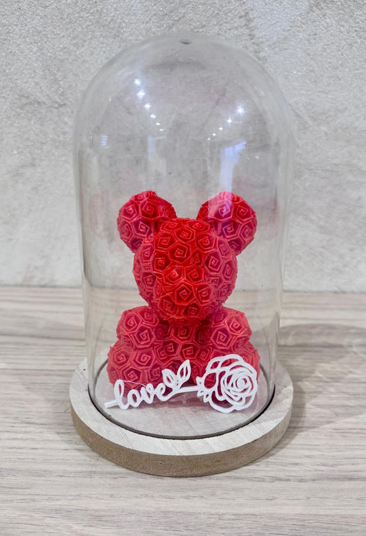 OURS EN ROSES SOUS CLOCHE
