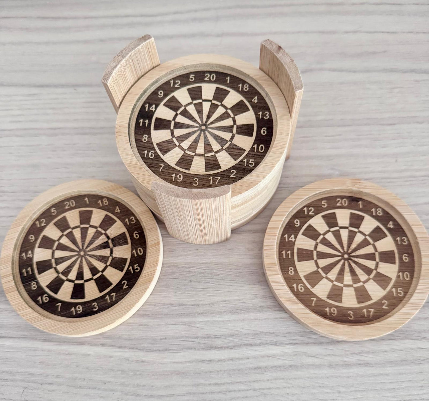 Lot de 6 dessous de verre en bois – Thème fléchettes