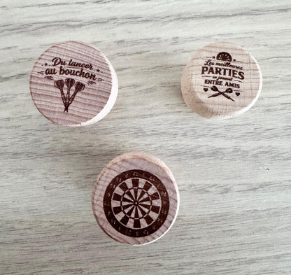 🍷 Bouchon de vin en bois – Thème Fléchettes