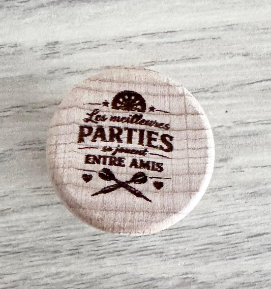 🍷 Bouchon de vin en bois – Thème Fléchettes