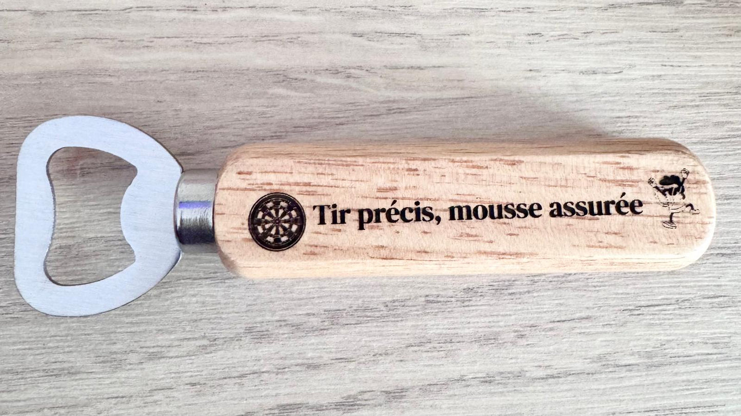 🍺 Décapsuleur en bois gravé – Thème fléchettes