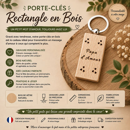 Porte-clés en bois – “d’Amour rectangle