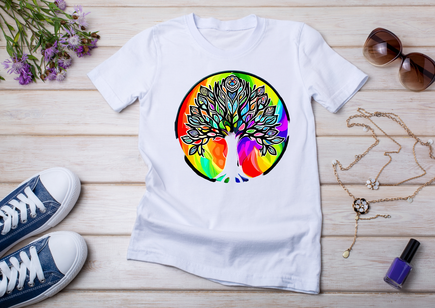 T-shirt Psychedelic Design personnalisé – 100 motifs au choix – Noir ou Blanc