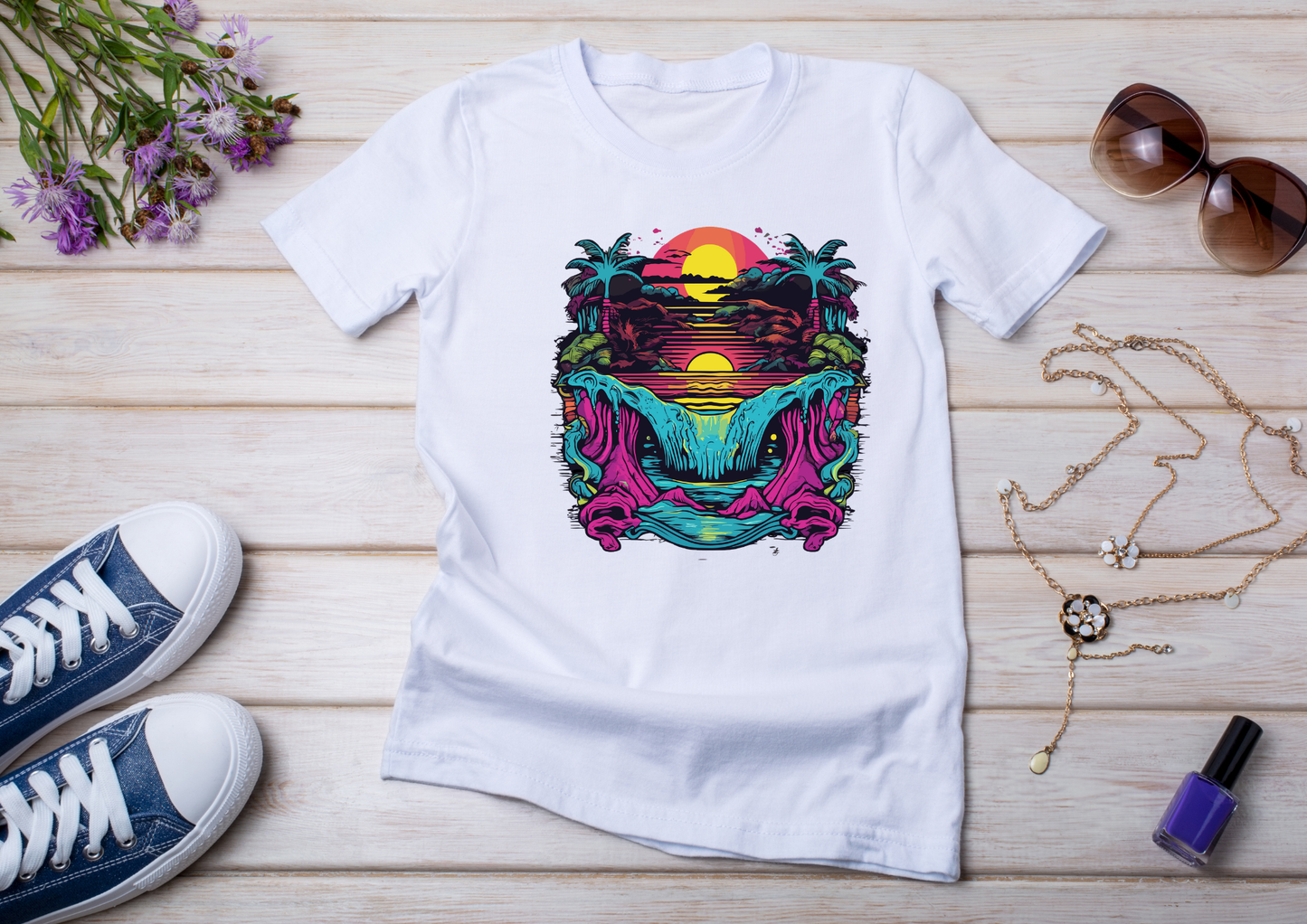 T-shirt Psychedelic Design personnalisé – 100 motifs au choix – Noir ou Blanc
