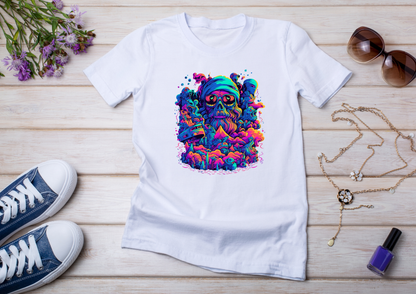 T-shirt Psychedelic Design personnalisé – 100 motifs au choix – Noir ou Blanc