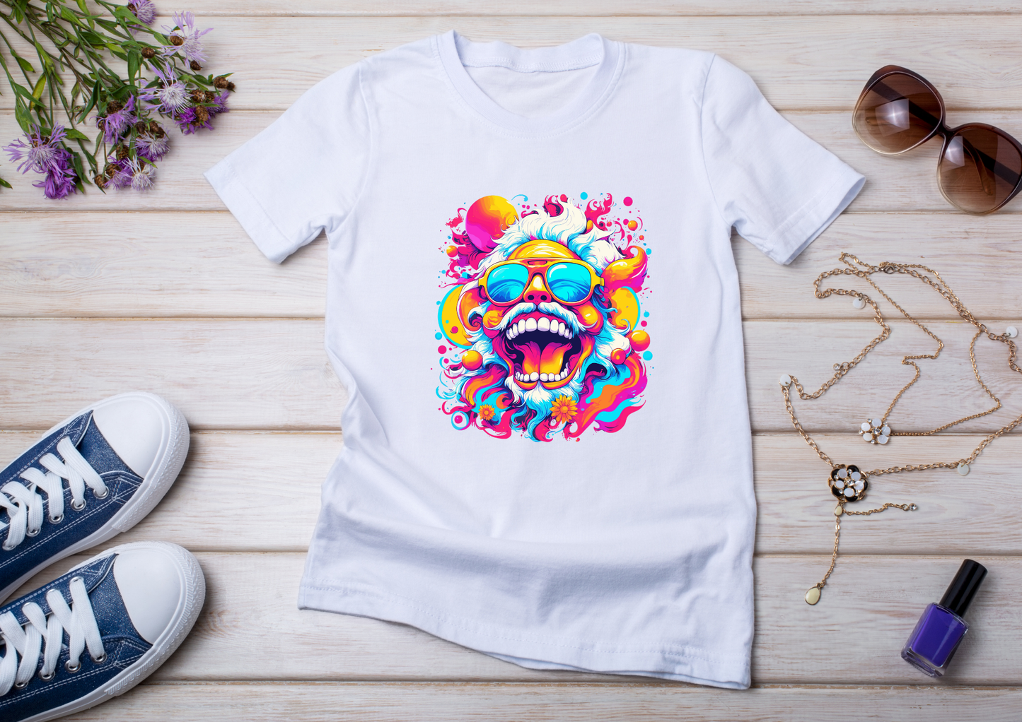 T-shirt Psychedelic Design personnalisé – 100 motifs au choix – Noir ou Blanc