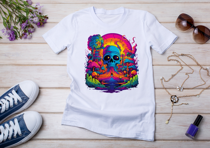 T-shirt Psychedelic Design personnalisé – 100 motifs au choix – Noir ou Blanc