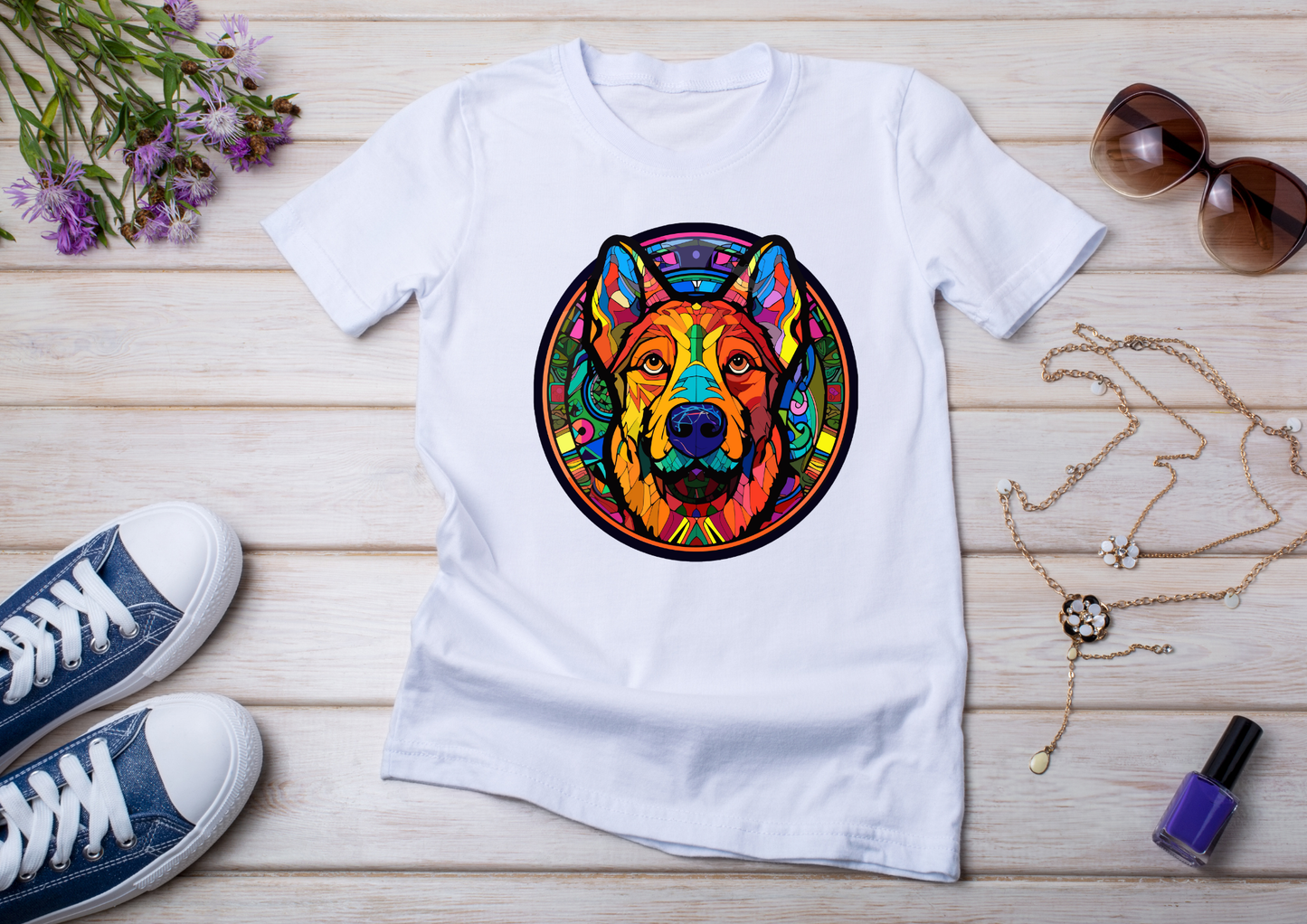T-shirt Psychedelic Design personnalisé – 100 motifs au choix – Noir ou Blanc