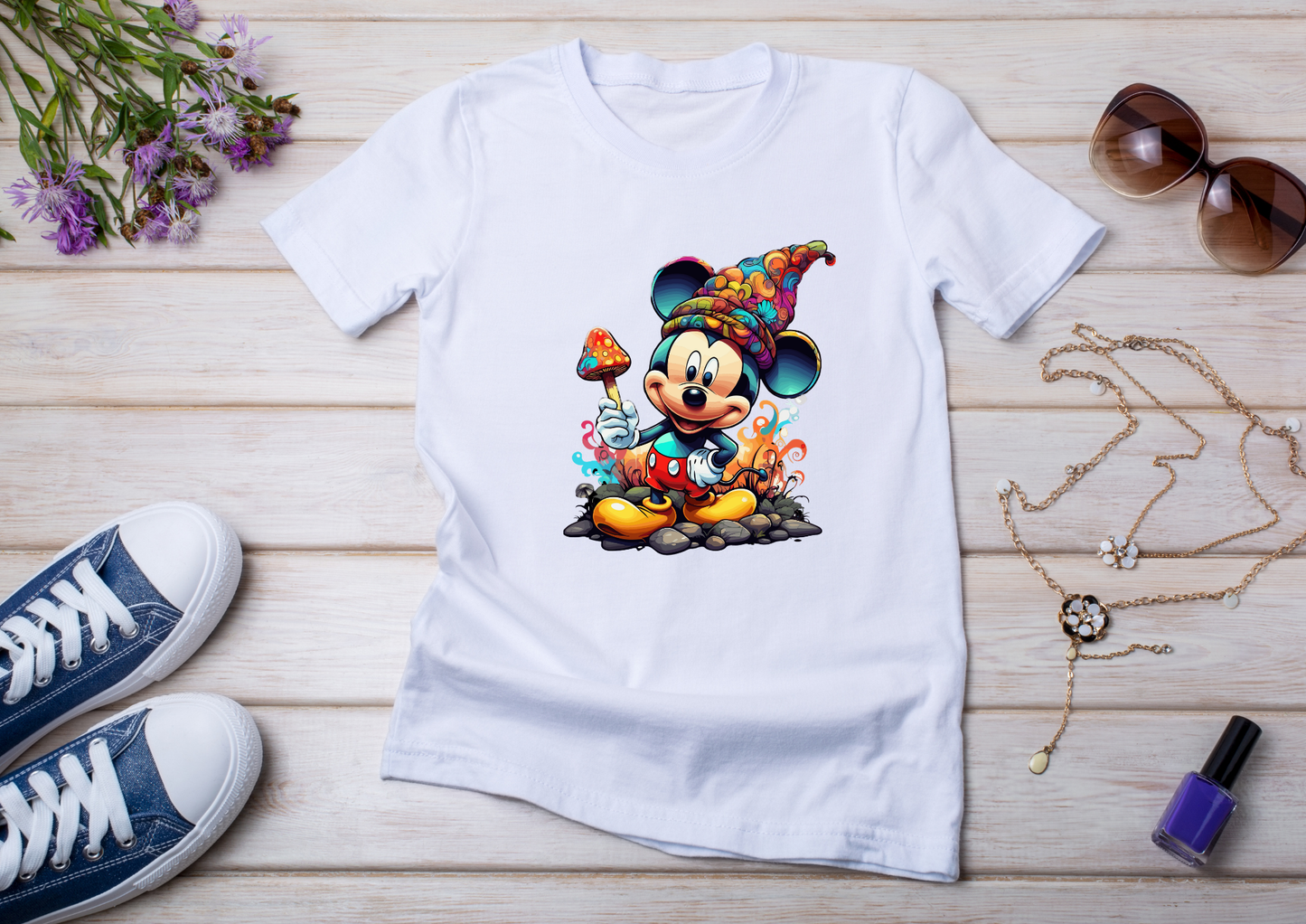 T-shirt Psychedelic Design personnalisé – 100 motifs au choix – Noir ou Blanc