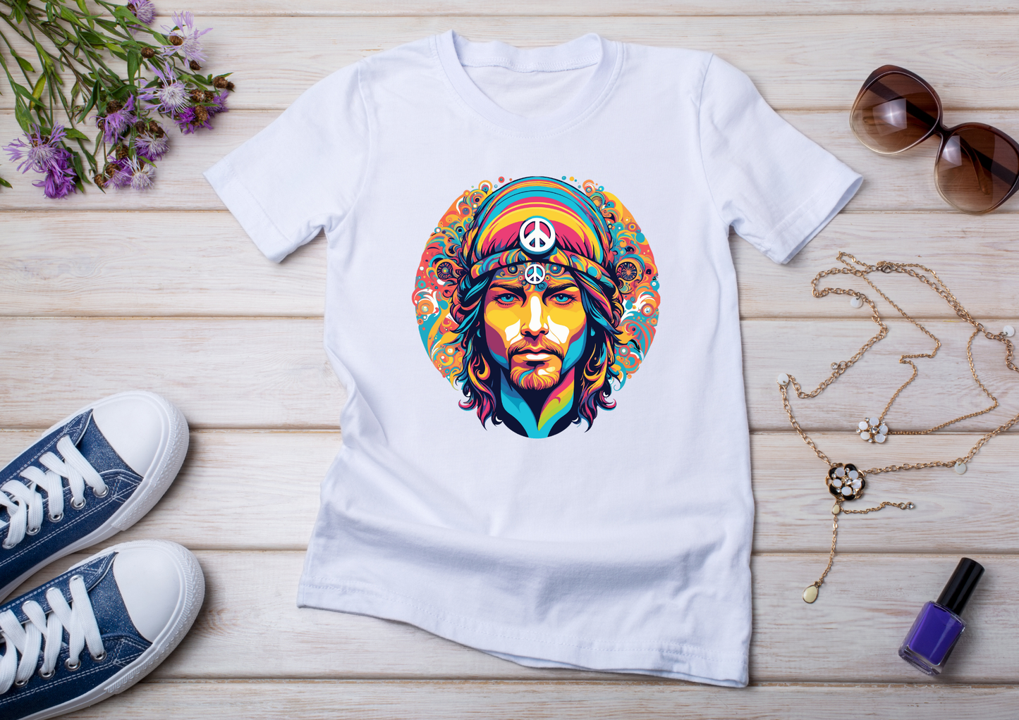 T-shirt Psychedelic Design personnalisé – 100 motifs au choix – Noir ou Blanc