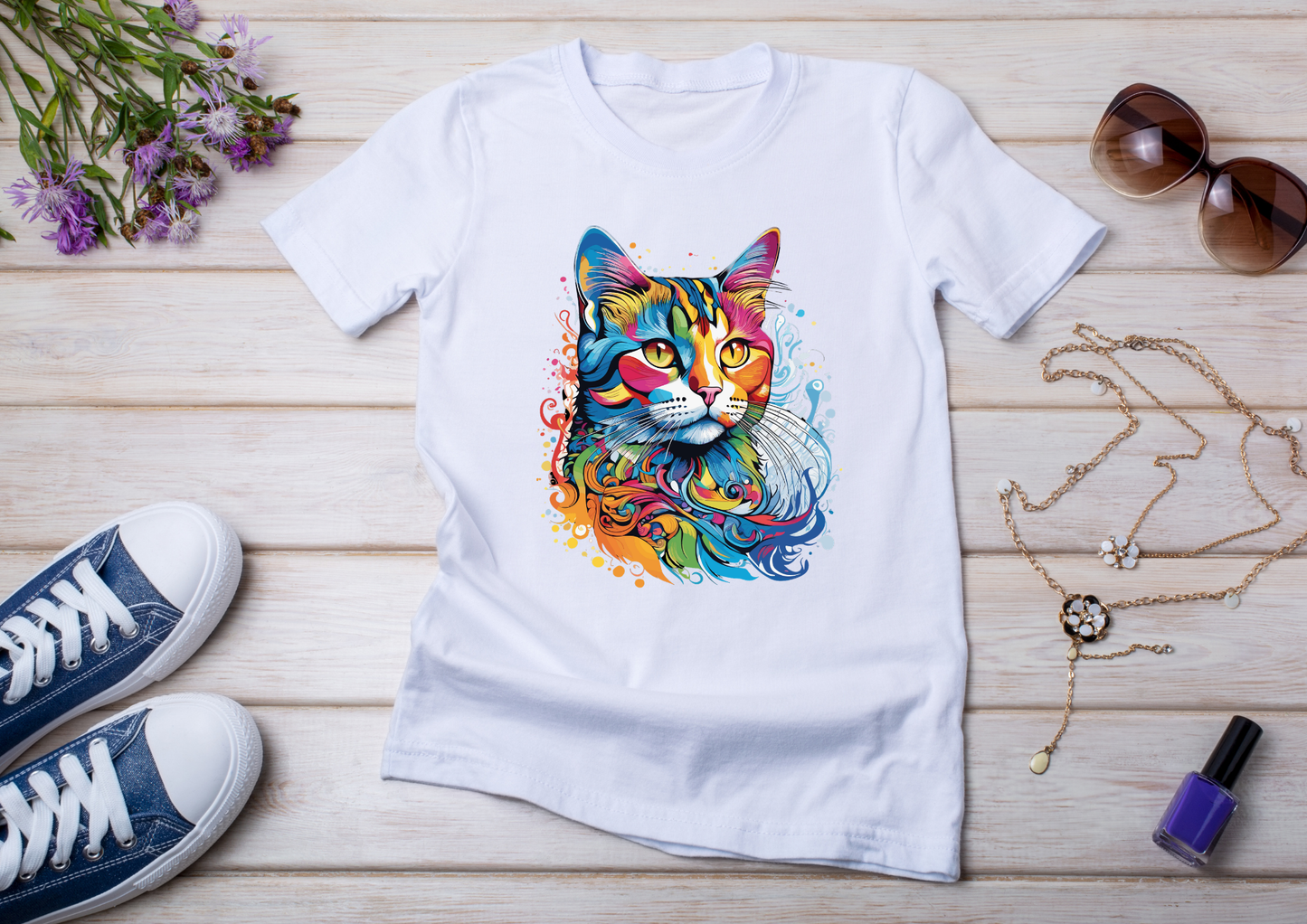 T-shirt Psychedelic Design personnalisé – 100 motifs au choix – Noir ou Blanc