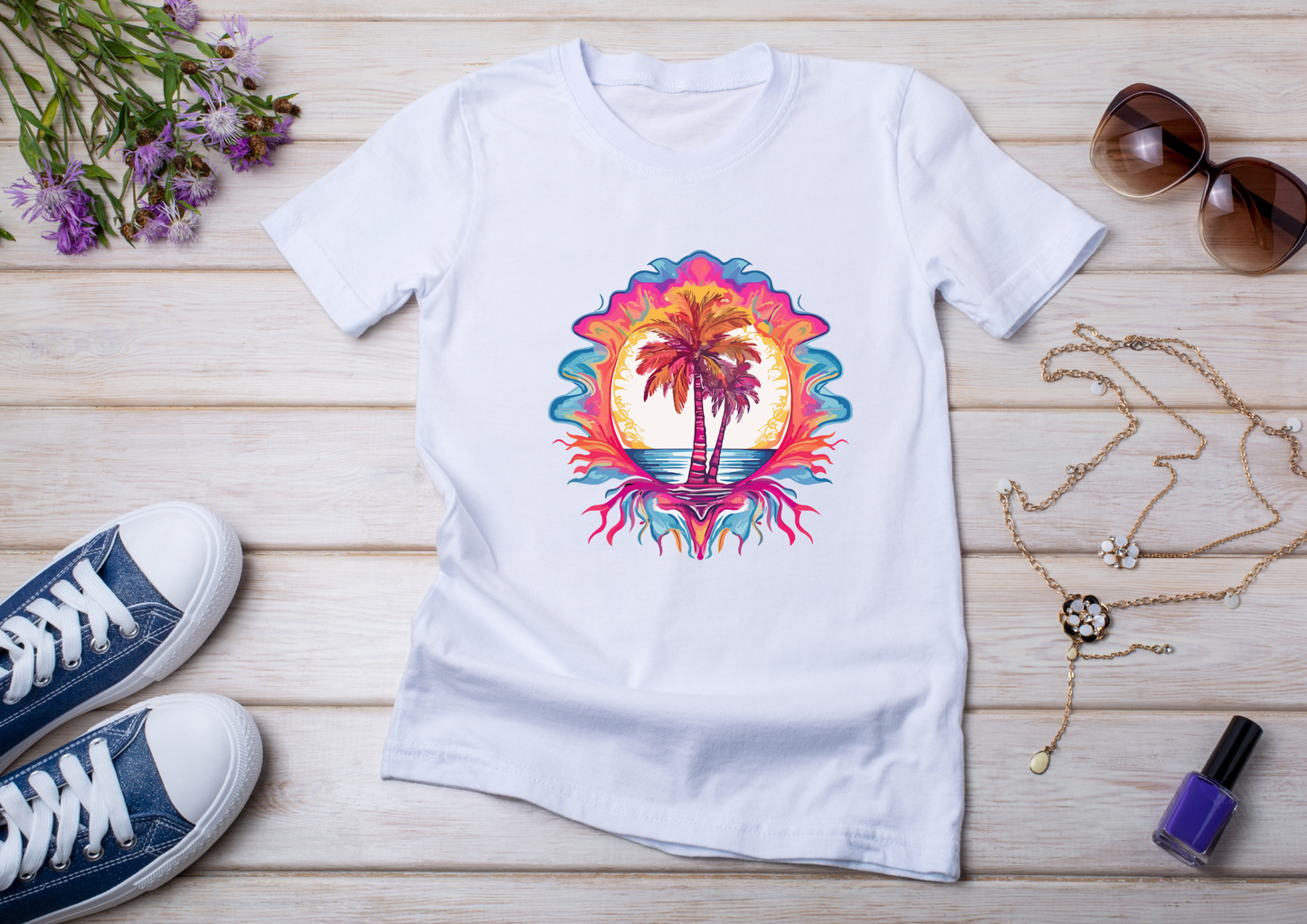 T-shirt Psychedelic Design personnalisé – 100 motifs au choix – Noir ou Blanc