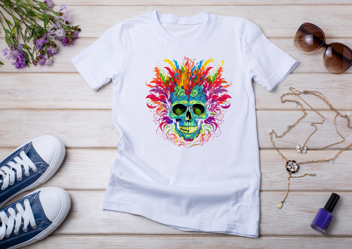 T-shirt Psychedelic Design personnalisé – 100 motifs au choix – Noir ou Blanc