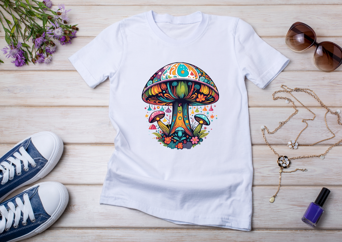 T-shirt Psychedelic Design personnalisé – 100 motifs au choix – Noir ou Blanc