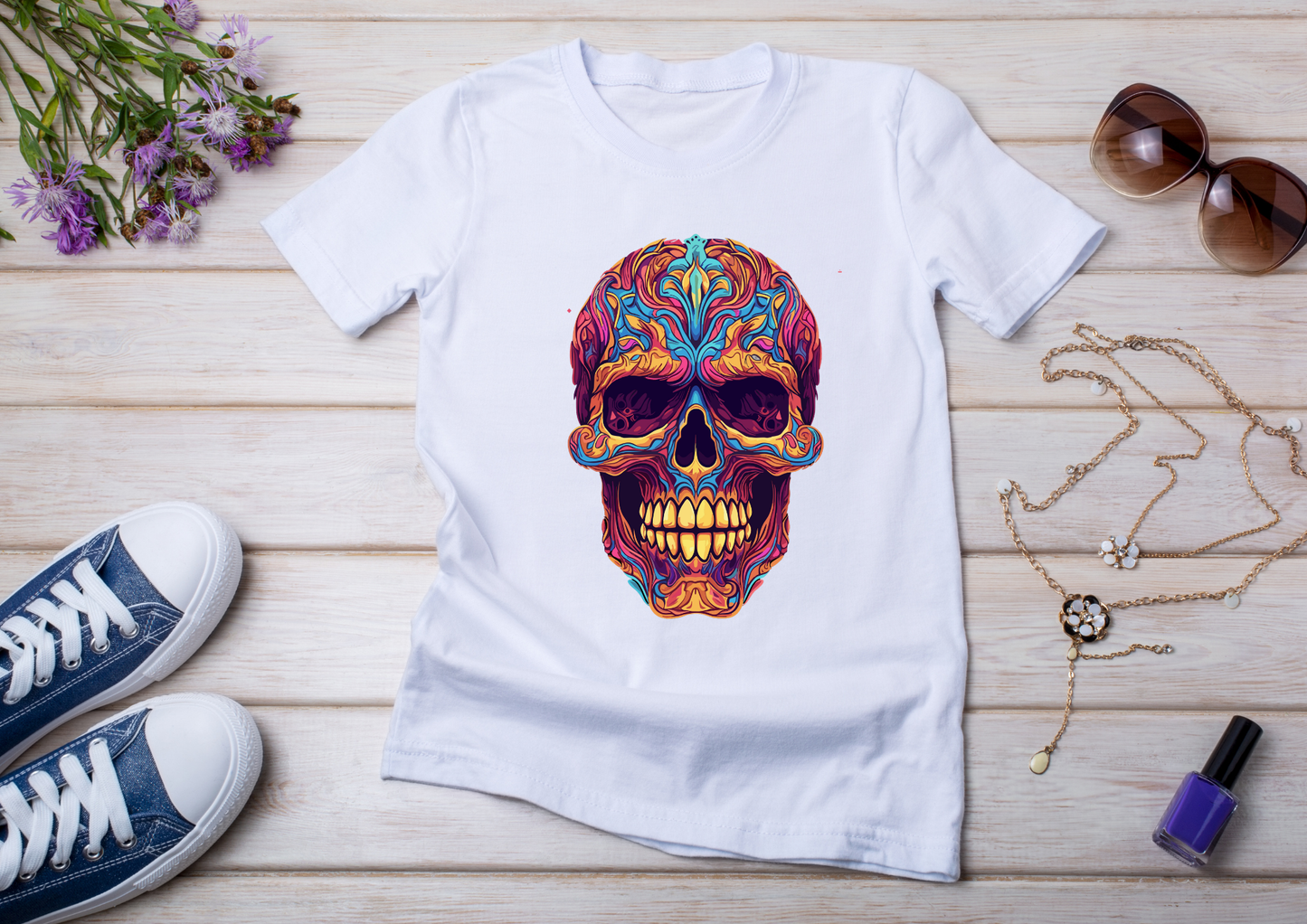 T-shirt Psychedelic Design personnalisé – 100 motifs au choix – Noir ou Blanc