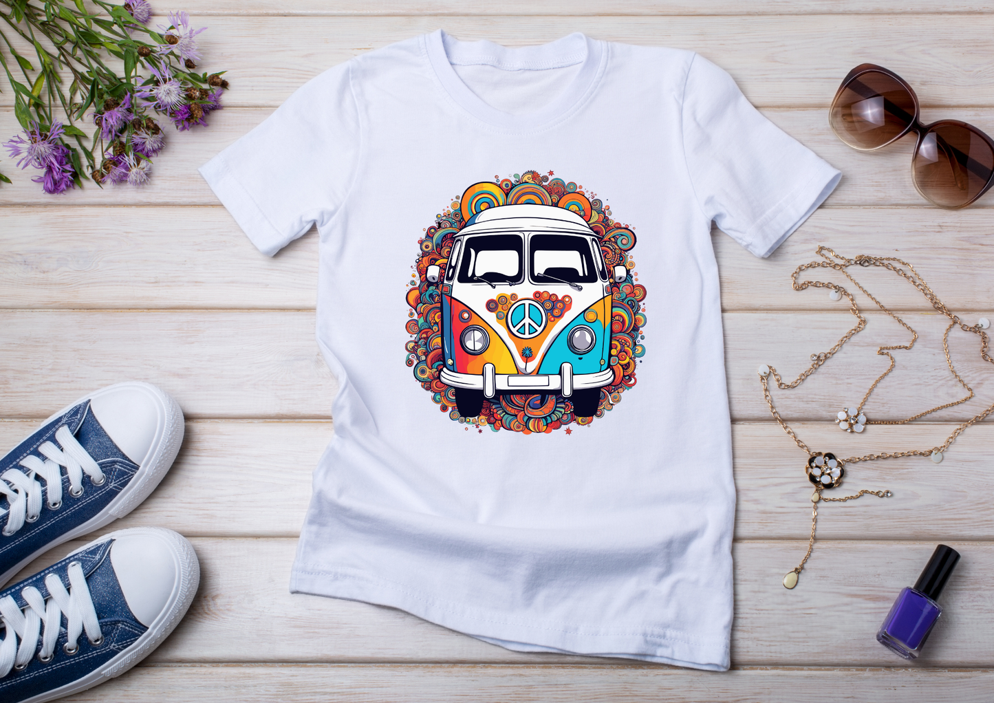 T-shirt Psychedelic Design personnalisé – 100 motifs au choix – Noir ou Blanc