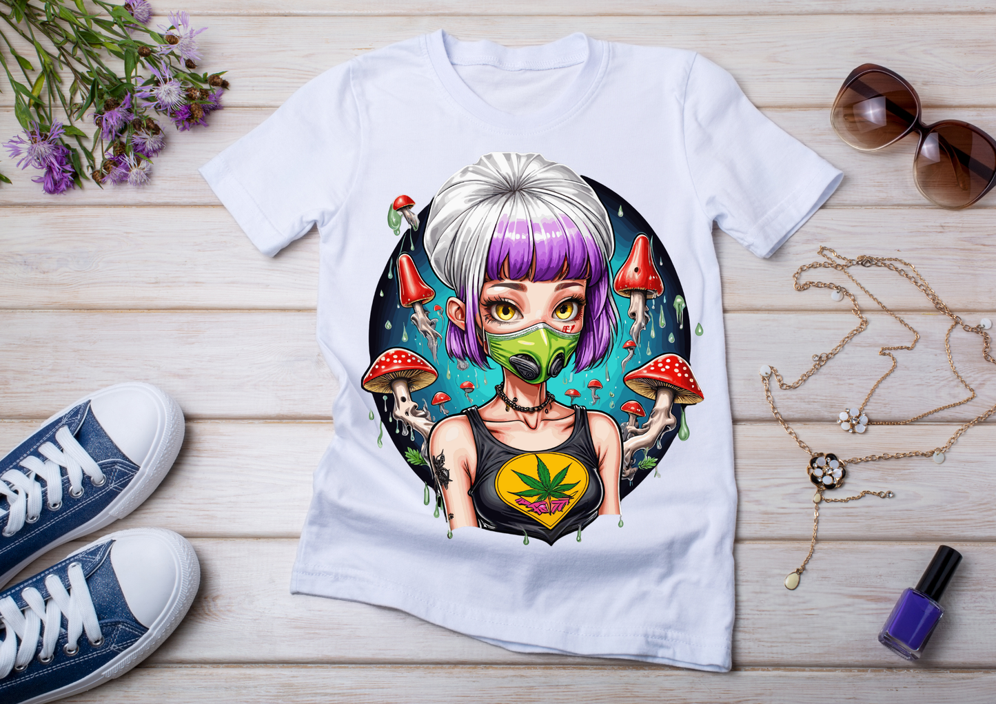 T-shirt Psychedelic Design personnalisé – 100 motifs au choix – Noir ou Blanc