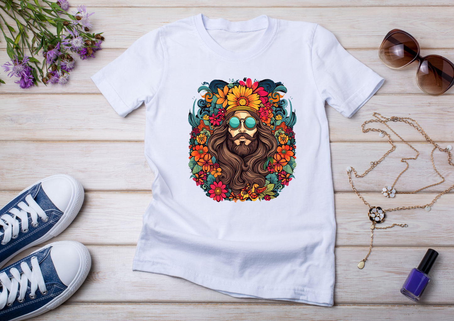 T-shirt Psychedelic Design personnalisé – 100 motifs au choix – Noir ou Blanc