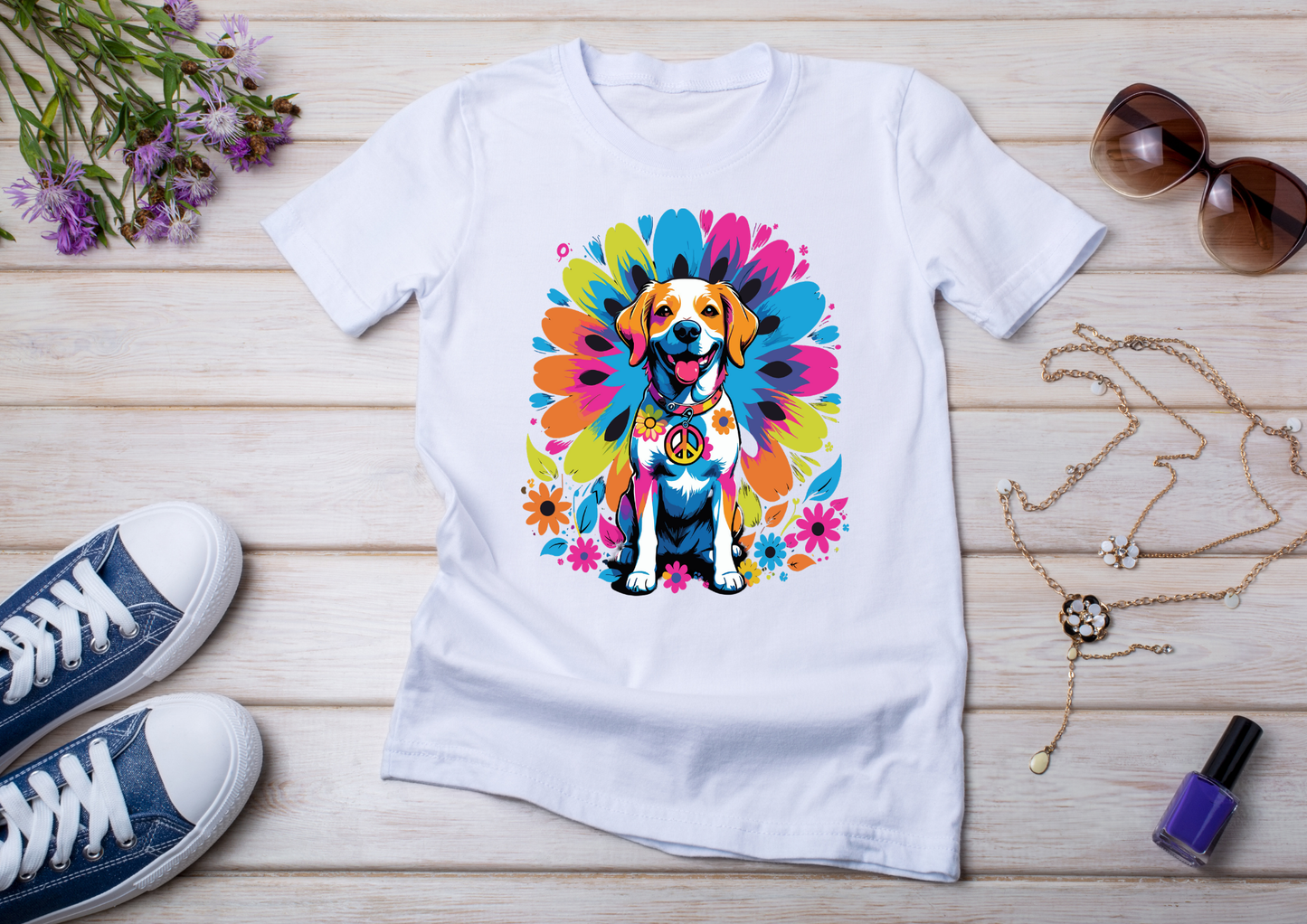 T-shirt Psychedelic Design personnalisé – 100 motifs au choix – Noir ou Blanc