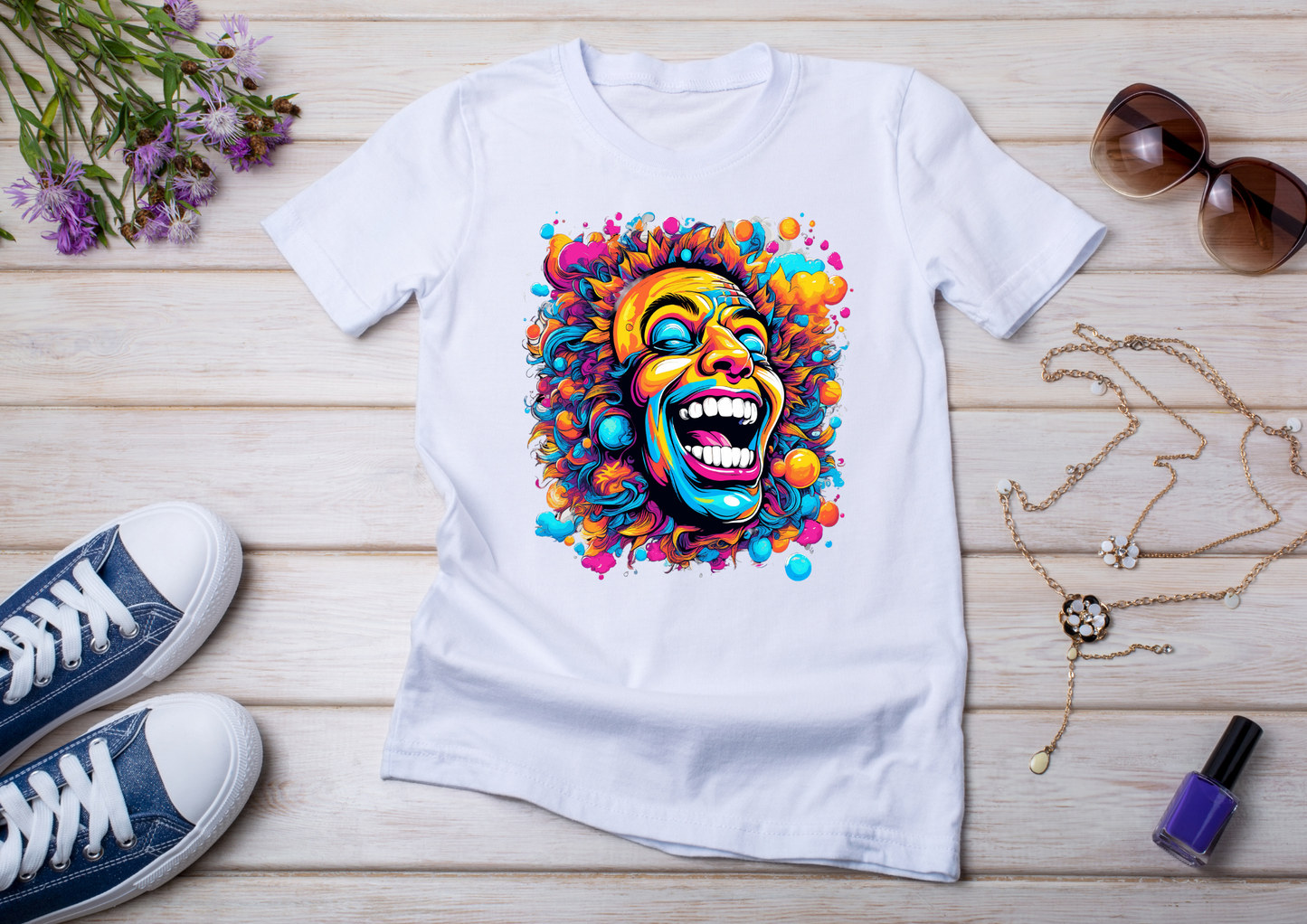 T-shirt Psychedelic Design personnalisé – 100 motifs au choix – Noir ou Blanc