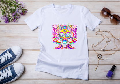 T-shirt Psychedelic Design personnalisé – 100 motifs au choix – Noir ou Blanc