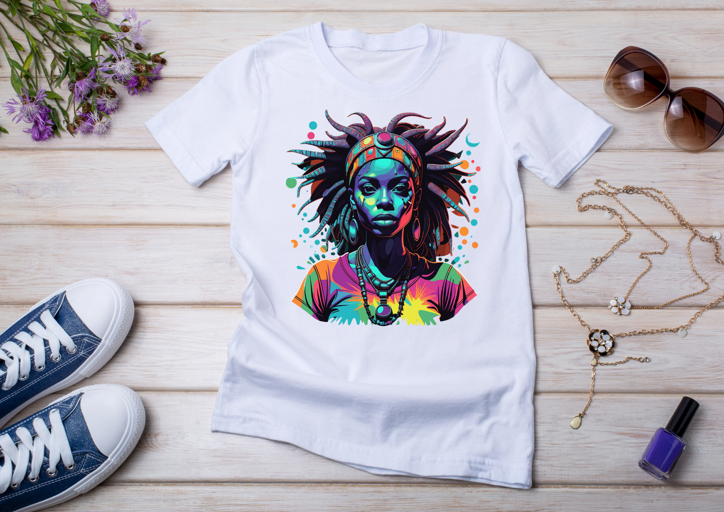 T-shirt Psychedelic Design personnalisé – 100 motifs au choix – Noir ou Blanc