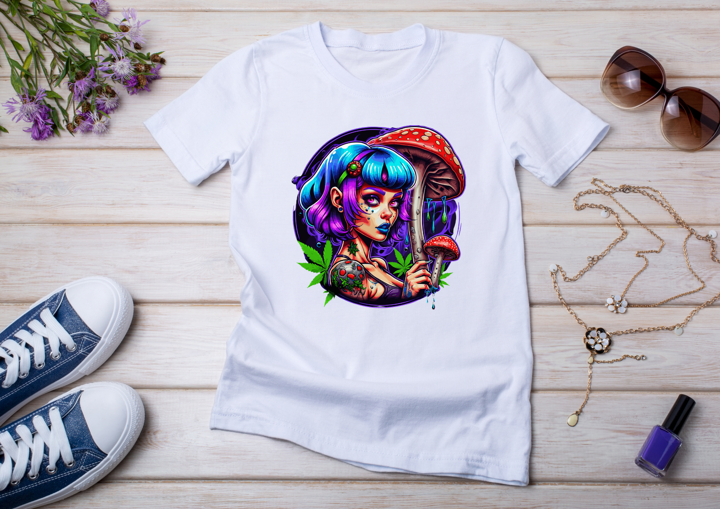 T-shirt Psychedelic Design personnalisé – 100 motifs au choix – Noir ou Blanc