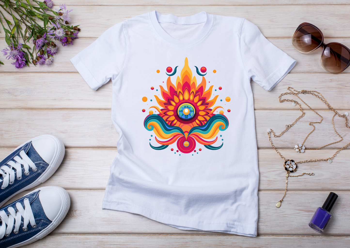 T-shirt Psychedelic Design personnalisé – 100 motifs au choix – Noir ou Blanc